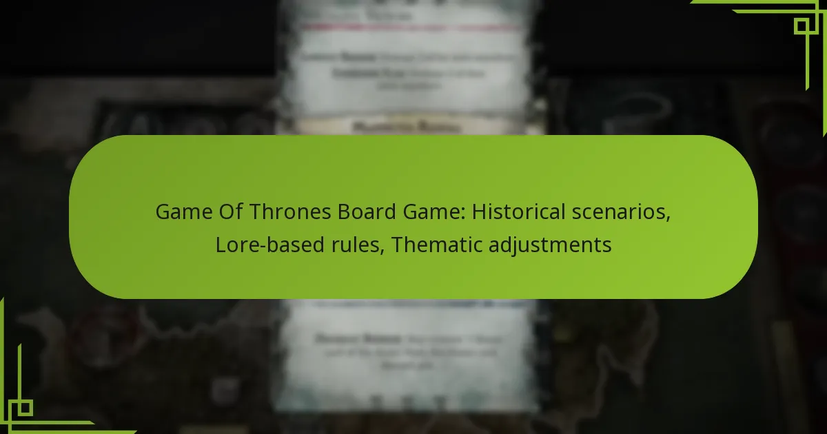 Game Of Thrones Board Game: Historical scenarios, Lore-based rules, Thematic adjustments